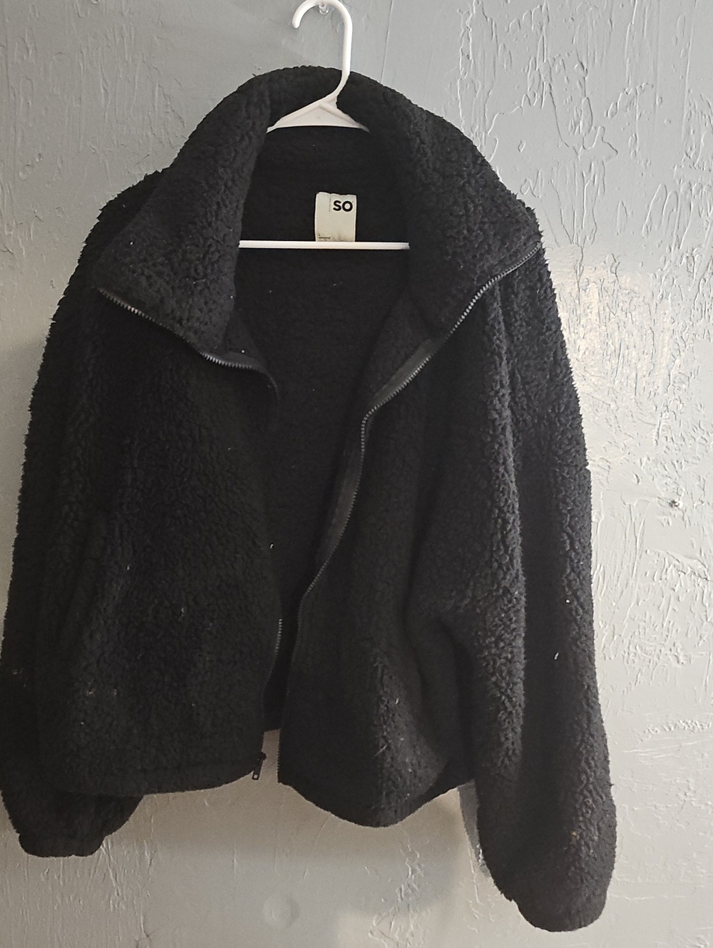 SO Black Sherpa Zip Jacket with High Collar